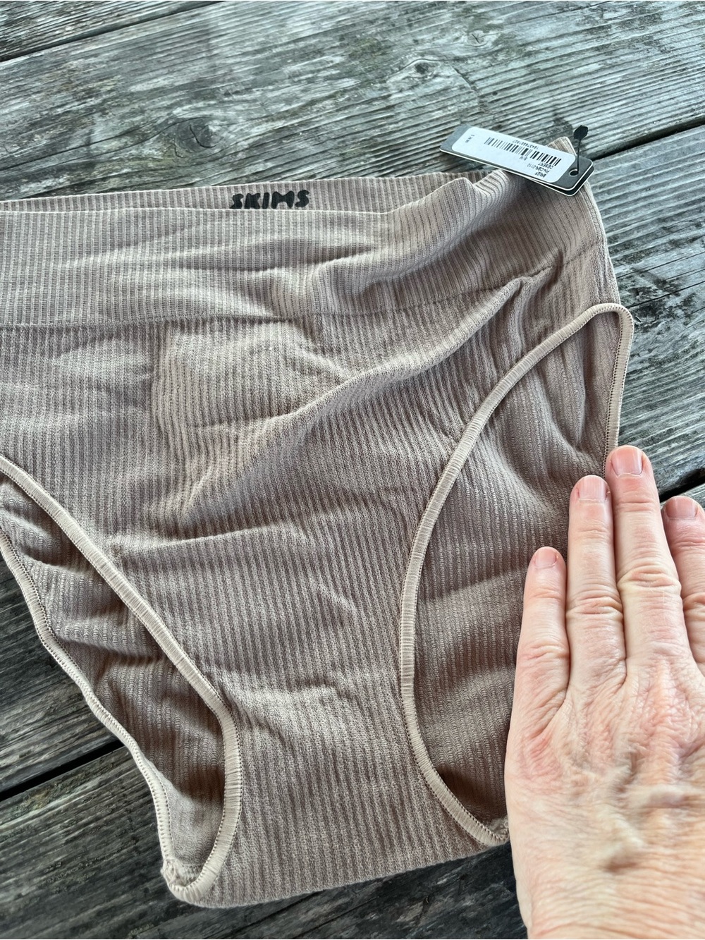 SKINS nude Women’s Ribbed High-Waist Briefs - Taupe, sz small, NWT